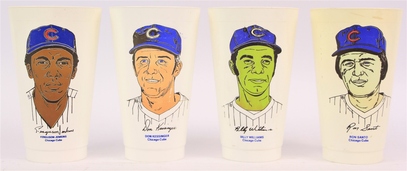 1970s Chicago Cubs 7-11 Player Cups - Lot of 4 w/ Ron Santo, Fergie Jenkins, Billy Williams & Don Kessinger