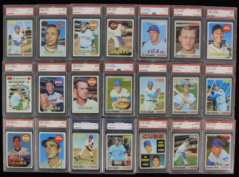 1965-70 Chicago Cubs PSA Slabbed Baseball Trading Cards - Lot of 49 w/ Ernie Banks, Leo Durocher, Ron Santo & More