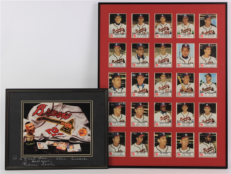 1950s-2000s Milwaukee Braves Memorabilia Collection - Lot of 8 w/ 18" x 24" Framed Johnston Cookie Card Display, Signed Photos & More (JSA)