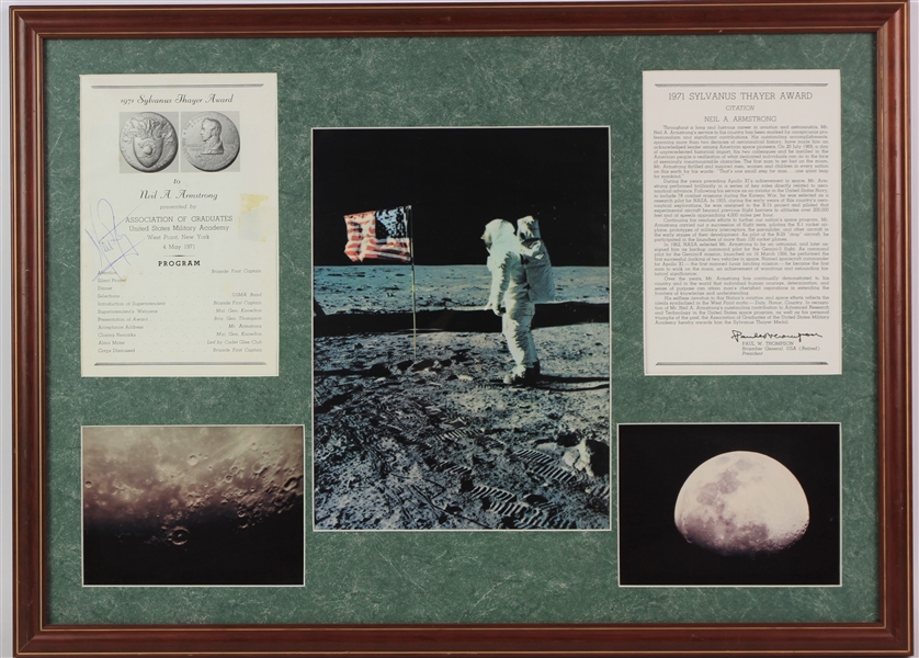 1971 Neil Armstrong Signed Program w/ Photos & Sylvanus Thayer Award w/ 19x26 Frame (JSA)