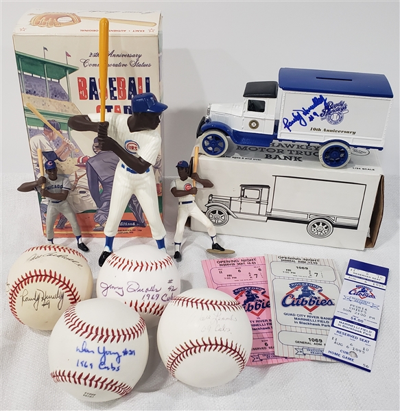 1980s-2000s Chicago Cubs Memorabilia Collection - Lot of 11 w/ Signed Baseballs, Figures, Tickets & More