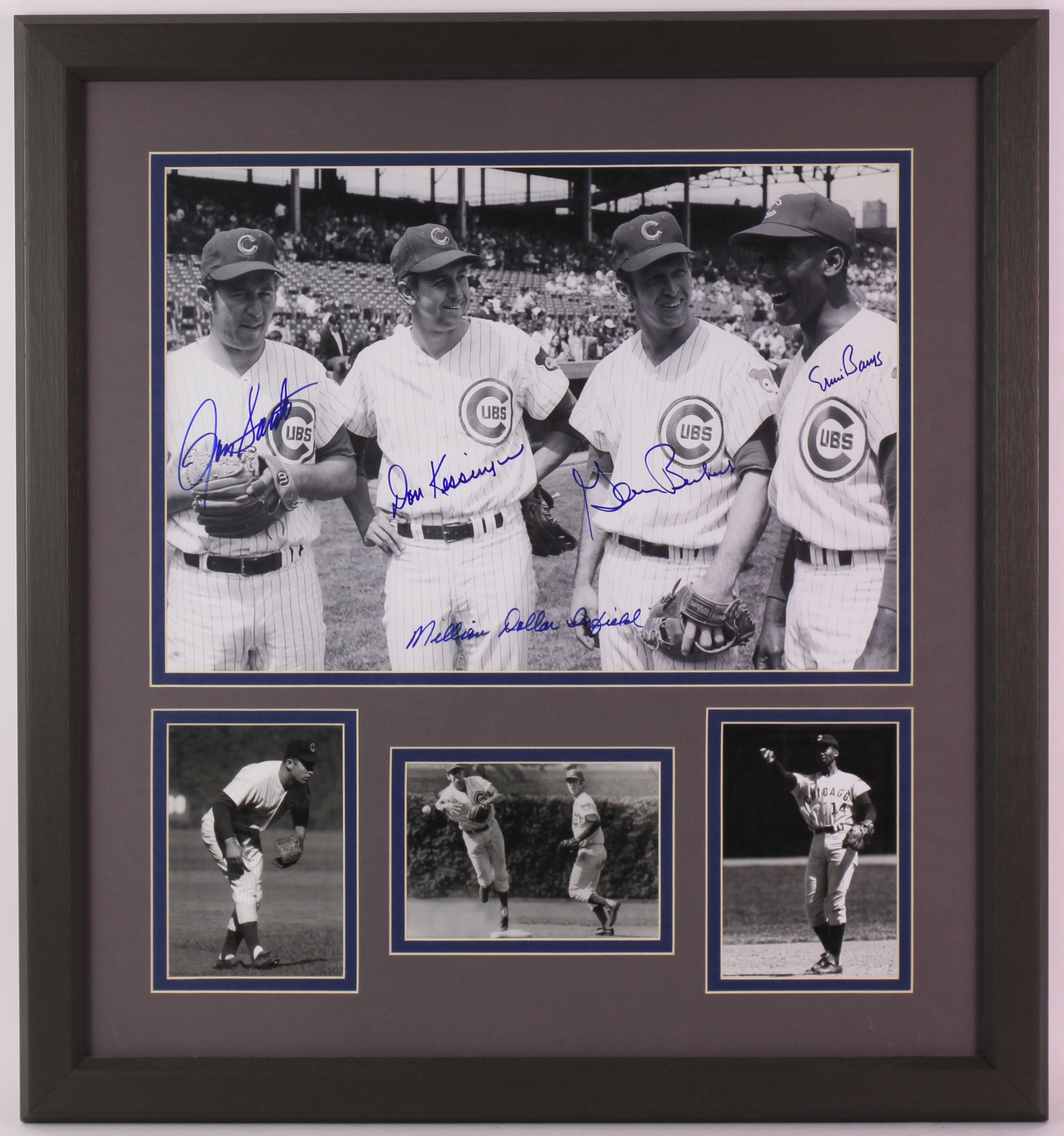 Ernie Banks Signed Cubs 32x36 Custom Framed Cut Display with Cubs