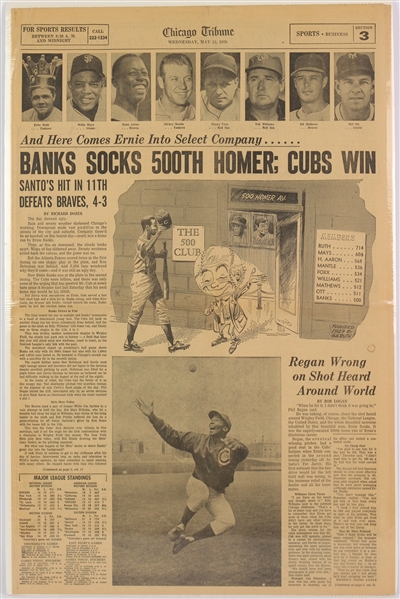 1970 (May 13) Ernie Banks Chicago Cubs "Banks Socks 500th Homer" Chicago Tribune Sports Page