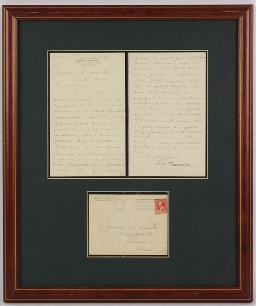 1894 Benjamin Harrison Signed 15x18 Framed Letter (JSA)