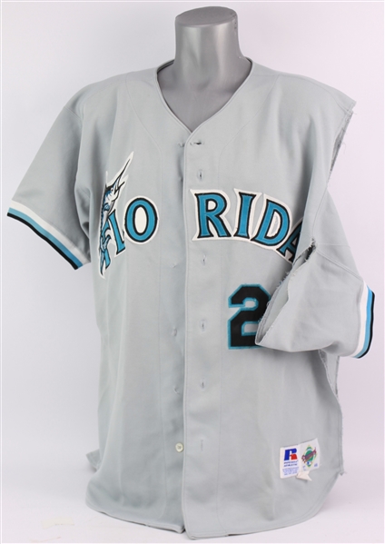 1996 Kevin Brown Florida Marlins Game Worn Road Jersey (MEARS LOA/METS Employee LOA) Ripped Off After Bad Outing