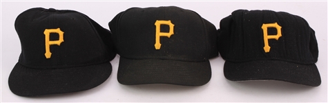 1998-2000 Pittsburgh Pirates Game Worn Caps - Lot of 3 w/ Kevin Young, Spin Williams & Jose Silva (MEARS LOA/METS Employee LOA)