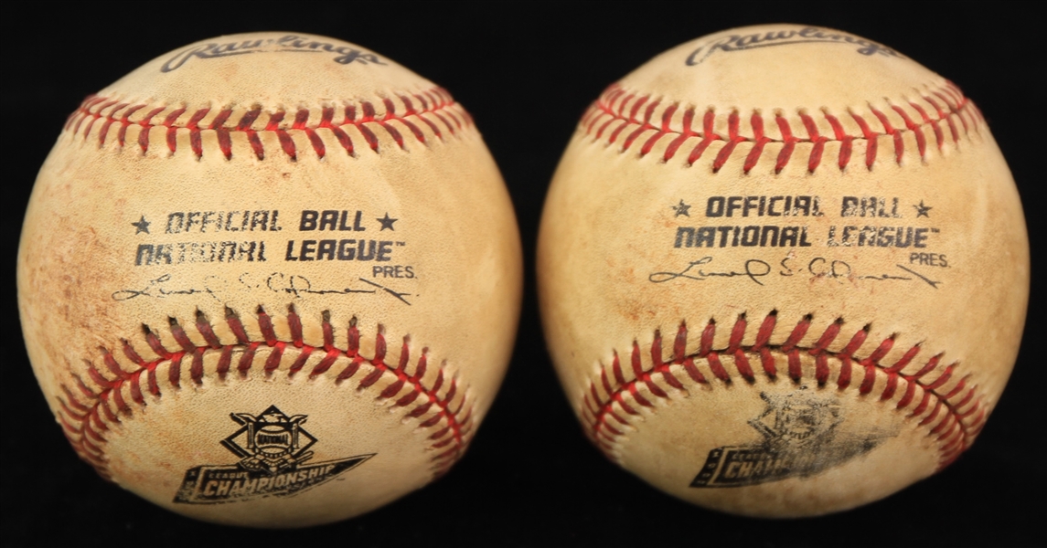 1999 New York Mets Atlanta Braves Shea Stadium NLCS Game Used ONL Coleman NLCS Baseballs - Lot of 2 (MEARS LOA/METS Employee LOA)