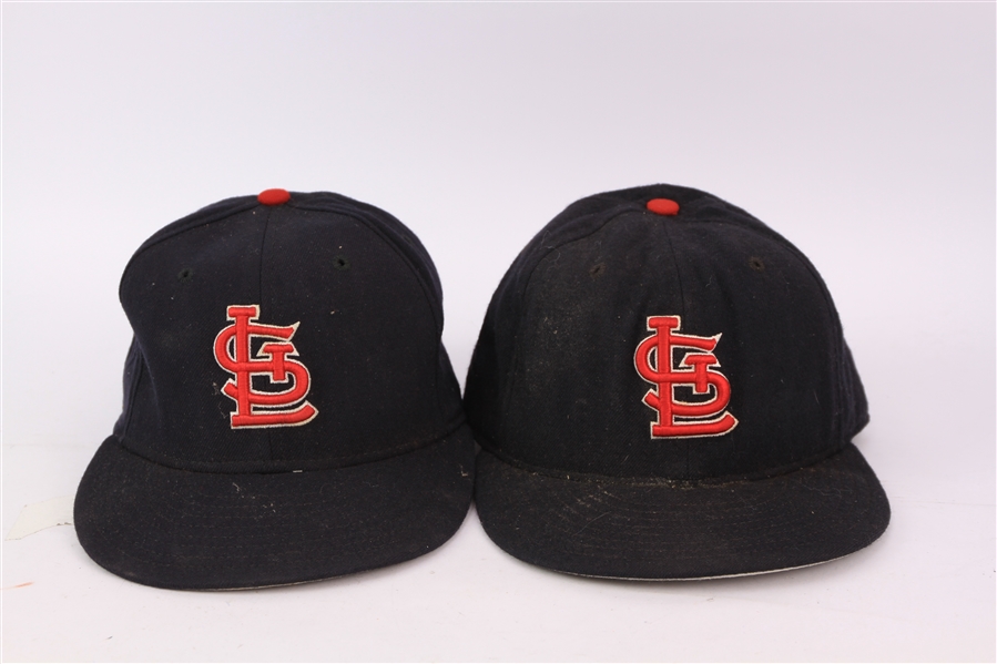 1993-2000 Gaylen Pitts Dave McKay St. Louis Cardinals Game Worn Caps - Lot of 2 (MEARS LOA/METS Employee LOA)