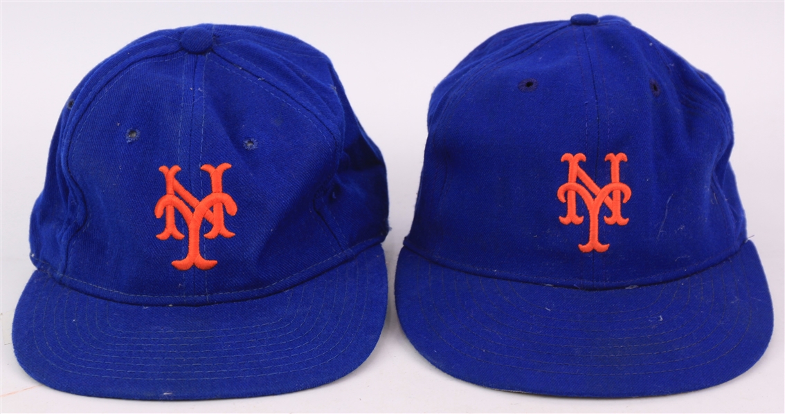 1986-87 Dwight Gooden Bobby Ojeda New York Mets Game Worn Caps - Lot of 2 (MEARS LOA/METS Employee LOA)