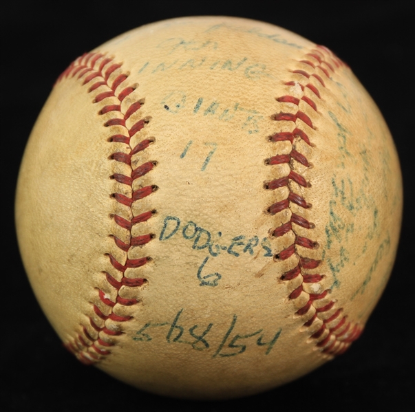 1954 (May 28) New York Giants Brooklyn Dodgers Polo Grounds Game Used ONL Giles Baseball (MEARS LOA/METS Employee LOA) 