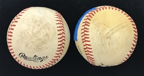 1986 (October 12) Mike Scott Houston Astros NLCS Game 4 ONL Giamatti Game Used Cut Baseballs - Lot of 2 (MEARS LOA/METS Employee LOA)