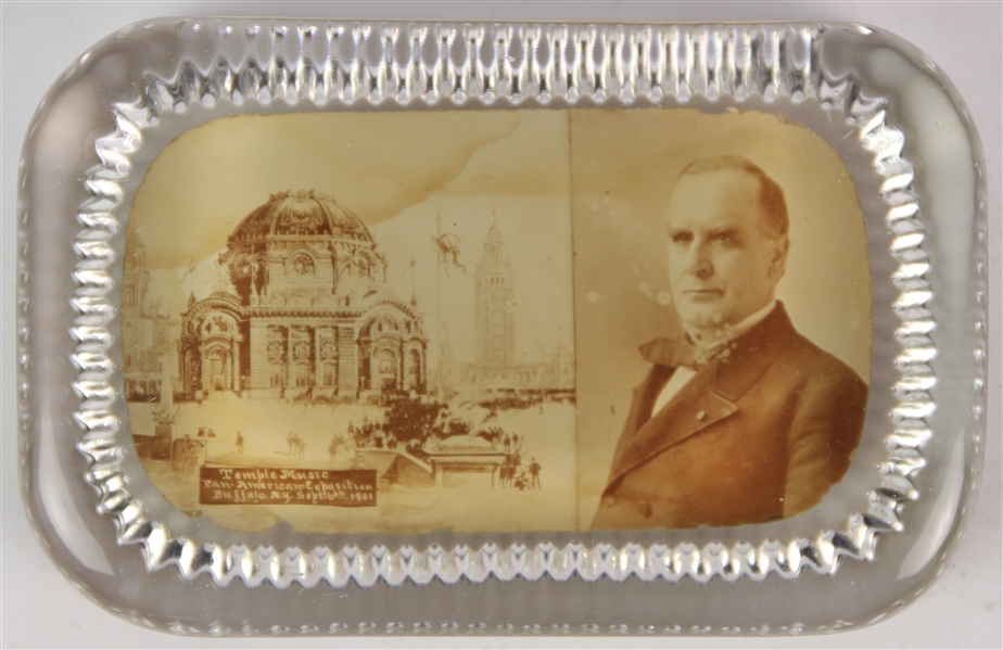 1901 William McKinley 25th President of the United States Temple Music Pan American Exhibition Glass Paper Weight