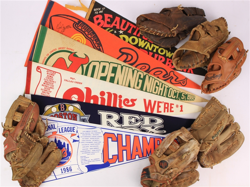 1930s-1990s Baseball Gloves, Pennants, New York Yankees & Boston Red Sox Team Photos & more (Lot of 20+)
