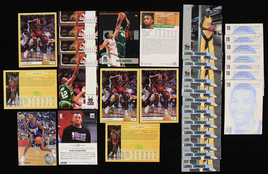 1990s Vin Baker Lionel Simmons Basketball Trading Cards - Lot of 34