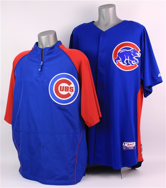2010s Chicago Cubs Apparel Collection - Lot of 2 w/ Carlos Silva Warm Up & Blank Jersey (MEARS LOA)