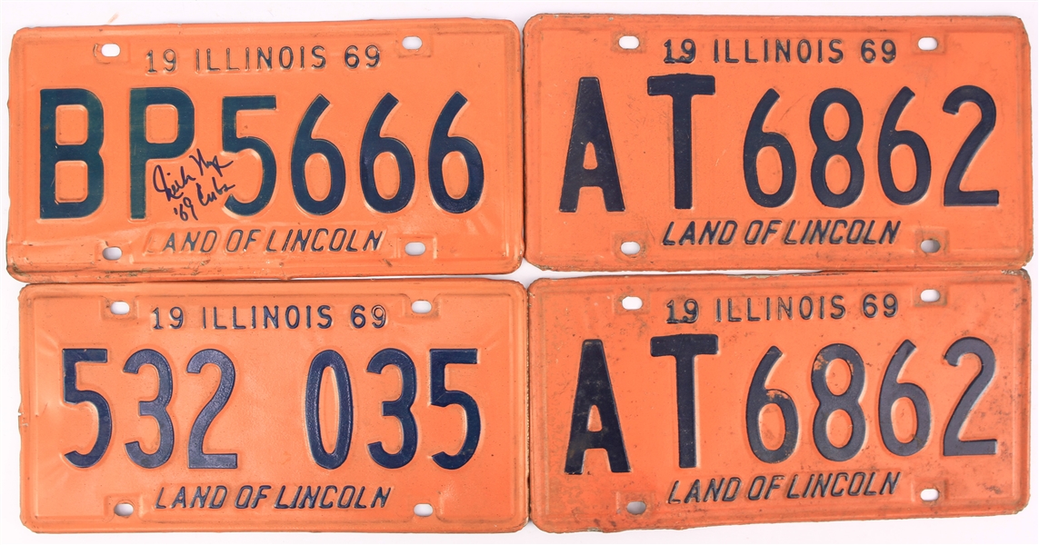 1969 Illinois License Plates - Lot of 4 w/ 1 Signed by Rich Nye (JSA)