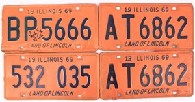 1969 Illinois License Plates - Lot of 4 w/ 1 Signed by Rich Nye (JSA)