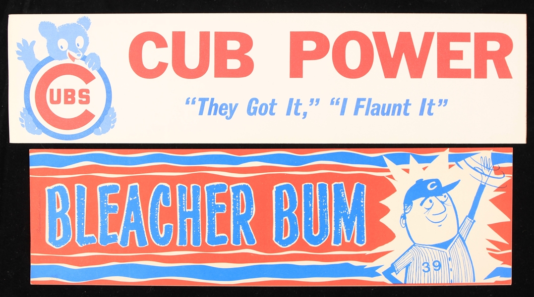 1960s-70s Chicago Cubs Bumper Stickers - Lot of 2 w/ Bleacher Bum & Cub Power