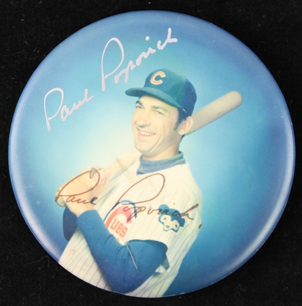 1967-73 Paul Popovich Chicago Cubs Signed 3" Pinback Button (JSA)