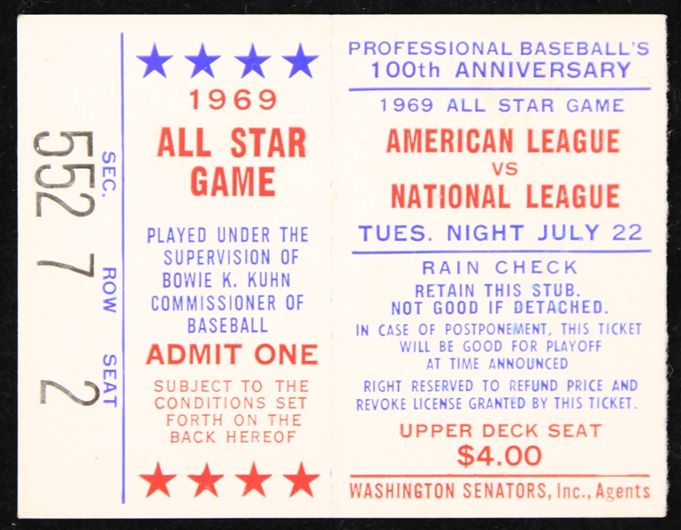 1969 MLB All Star Game RFK Stadium Ticket Stub
