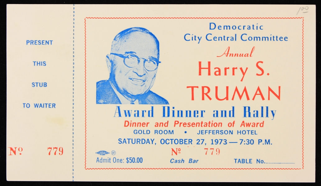 1973 Democratic City Central Committee Harry S. Truman Award Dinner & Rally Ticket