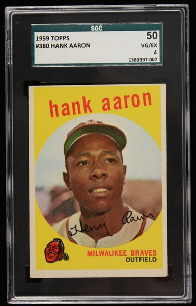 1959 Hank Aaron Milwaukee Braves Topps #380 Baseball Trading Card (SGC 50 VG/EX 4)