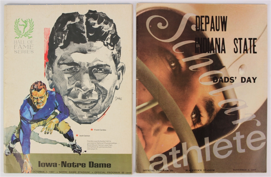 1967 College Football Game Programs - Lot of 2 w/ Notre Dame vs Iowa & DePauw vs Indiana State