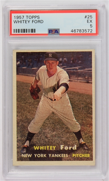 1957 Whitey Ford New York Yankees Topps #25 Baseball Trading Card (PSA EX 5)