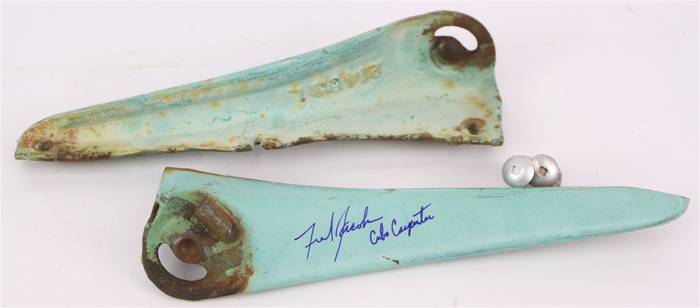 1988 Fred Jacobs Chicago Cubs Carpenter Signed Wrigley Field Stadium Seat Hinges - Lot of 2 (MEARS LOA)