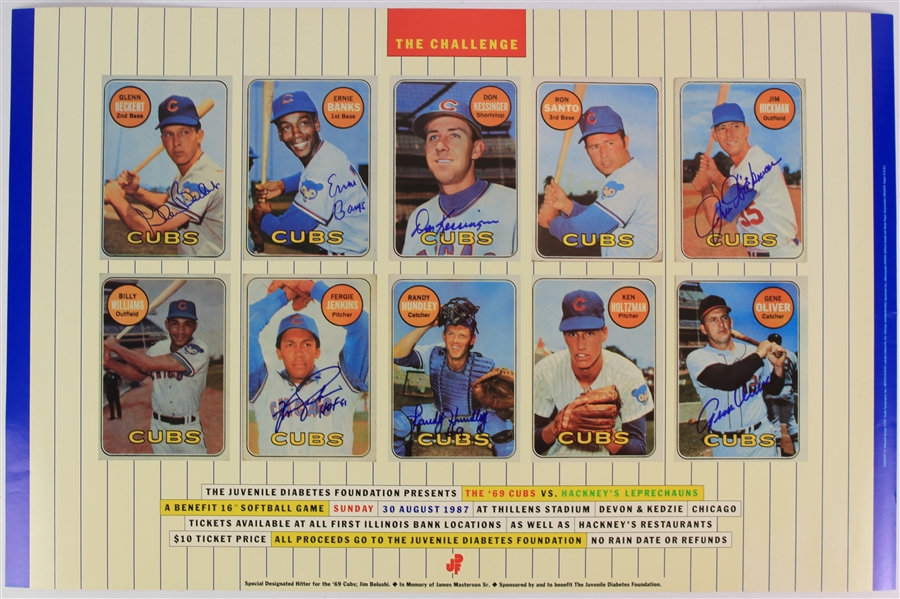 1987 Chicago Cubs "The Challenge" Signed 22x34 Poster w/ Ernie Banks, Don Kessinger, and more 