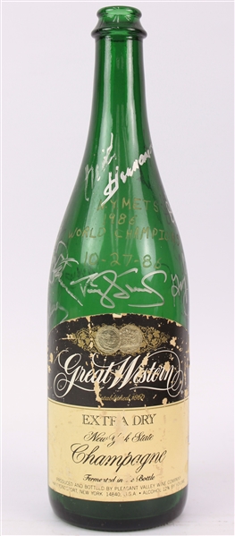 1986 New York Mets Multi Signed Champagne Bottle From World Series Locker Room Celebration w/ 11 Signatures Including Gary Carter, Darry Strawberry & More (MEARS LOA/JSA/METS Employee LOA) 