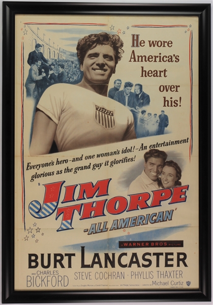 1951 Burt Lancaster "Jim Thorpe" 26x40 Framed Movie Poster