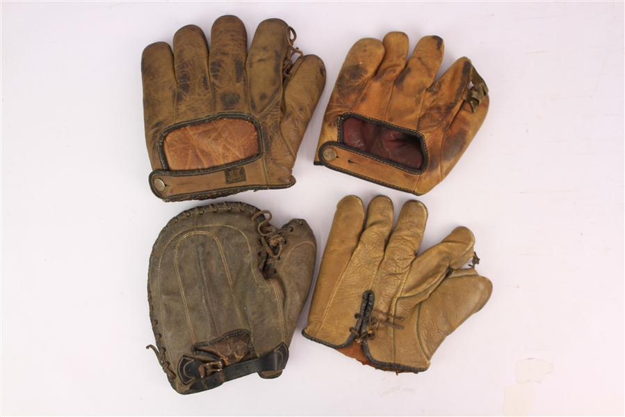 1920s-30s Player Endorsed Store Model Baseball Fielders Mitts - Lot of 4 w/ Goose Goslin, Kiki Cuyler & More 