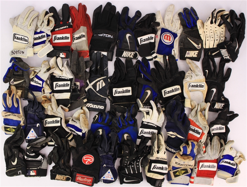 1980s-2000s Shea Stadium Game Used Batting Glove Collection - Lot of 42 (MEARS LOA/Mets Employee LOA)