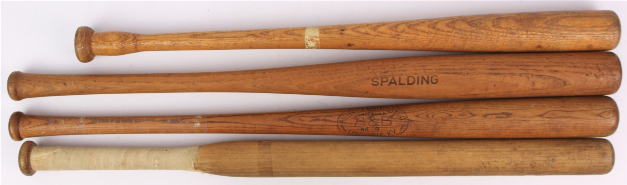 1910s-50s Store Model Baseball Bat Collection - Lot of 4 w/ Bottle Bat, Spalding & More