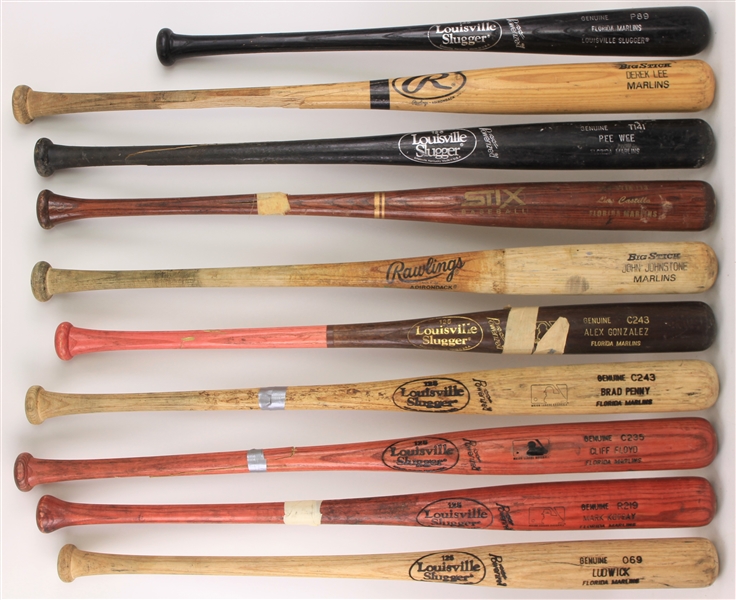 1990s-2000s Florida Marlins Professional Model Game Used Bat Collection - Lot of 10 w/ Luis Castillo, Cliff Floyd, Derrek Lee & More (MEARS LOA/Mets Employee LOA)