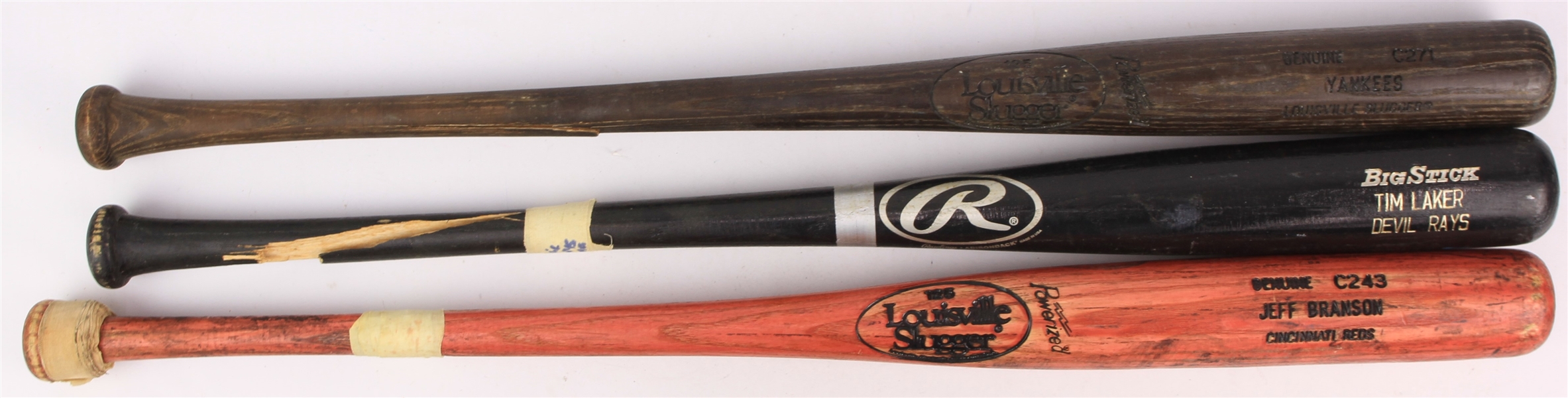 1980s-2000s Professional Model Game Used Bat Collection - Lot of 3 w/ Jeff Branson, Tim Laker & Yankees (MEARS LOA/Mets Employee LOA)