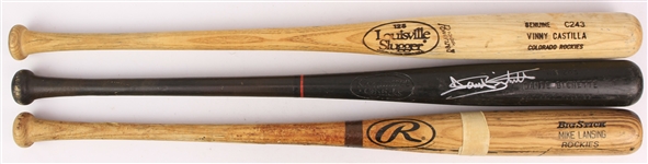 1990s Colorado Rockies Professional Model Game Used Bat Collection - Lot of 3 w/ Dante Bichette Signed, Vinny Castilla & Mike Lansing (MEARS LOA/JSA/Mets Employee LOA)