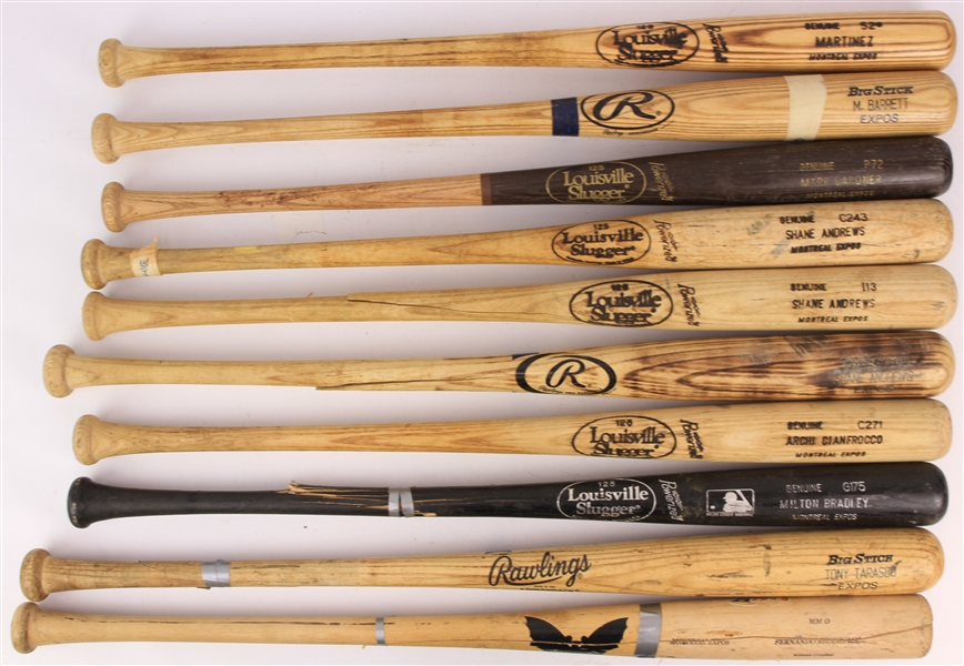 1990s-2000s Montreal Expos Professional Model Game Used Bat Collection - Lot of 20 w/ Milton Bradley, Cliff Floyd, David Segui & More (MEARS LOA/Mets Employee LOA)