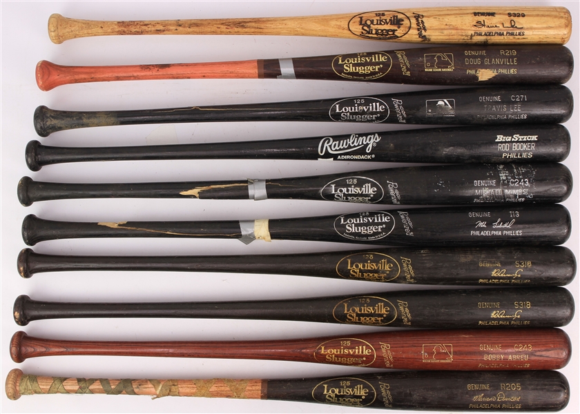 1990s-2000s Philadelphia Phillies Professional Model Game Used Bat Collection - Lot of 25 w/ Bobby Abreu, Pete Incaviglia, Ruben Amaro Jr. & More (MEARS LOA/Mets Employee LOA)