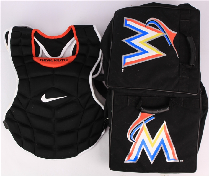 2016-18 JT Realmuto Miami Marlins Game Worn Nike Chest Protector & Team Equipment Bag (MEARS LOA)