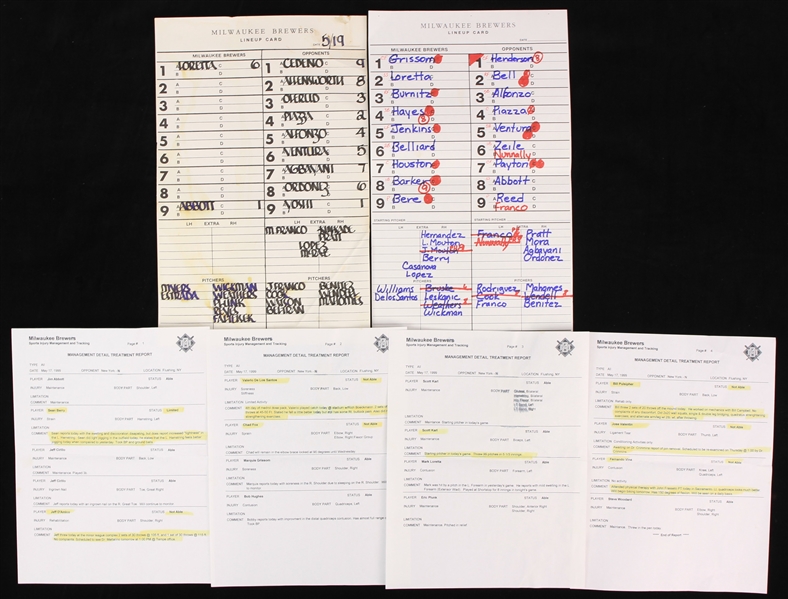 1999 Milwaukee Brewers Dugout Line-Up Cards & Sports Injury Reports