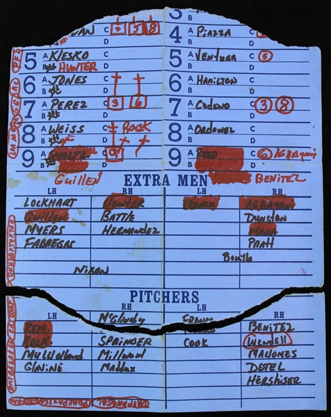 1990s New York Mets vs Braves Line-Up Card