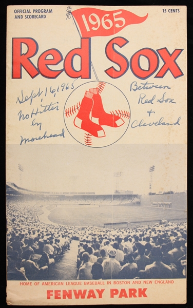 1965 (September 16) Dave Morehead Boston Red Sox No Hitter Scored Fenway Park Game Program