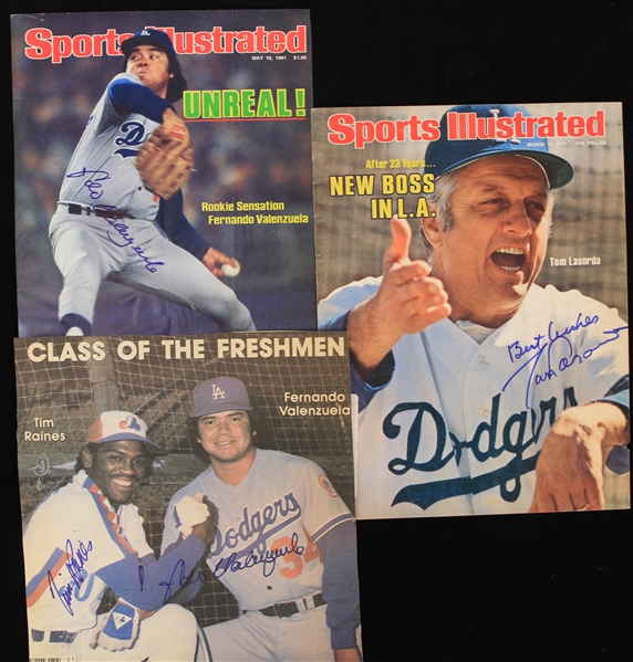1977-81 Fernando Valenzuela Tommy Lasorda Tim Raines Signed Pages - Lot of 3 (JSA)