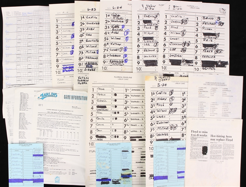 1990s Florida Marlins Dugout Line-Up Cards, Official Batting Order, Game Info & more (Lot of 20+)