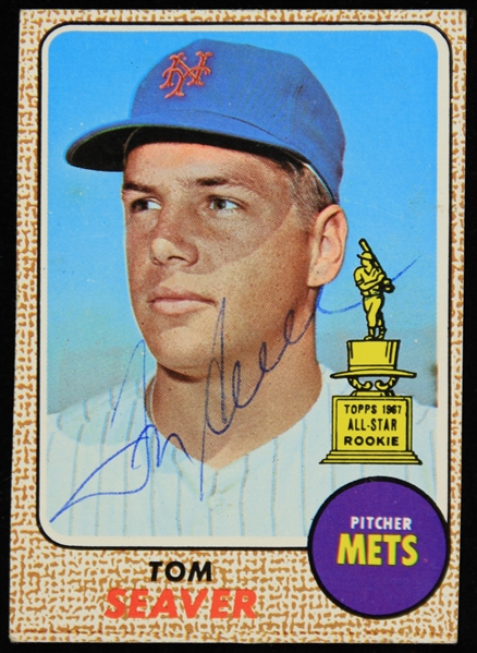 1968 Tom Seaver New York Mets Signed Topps Baseball Trading Card (JSA)