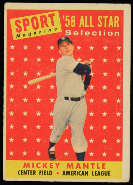 1958 Mickey Mantle New York Yankees Topps All Star Baseball Trading Card