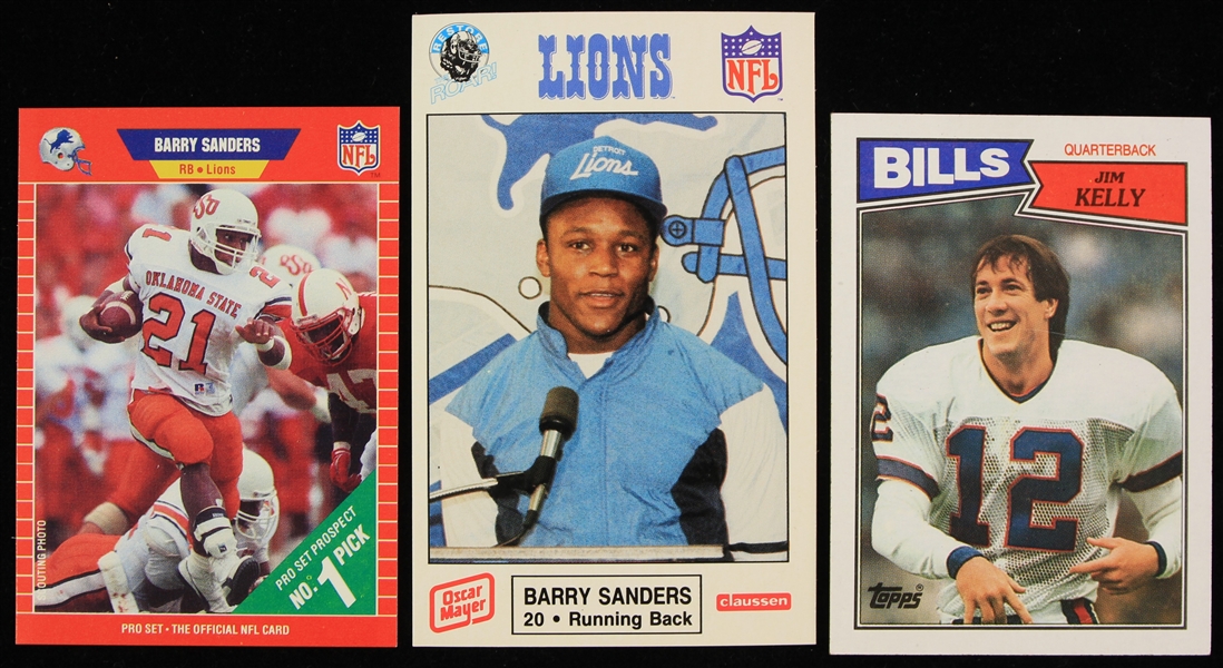 1987-89 Barry Sanders Jim Kelly Lions/Bill Football Trading Cards - Lot of 3