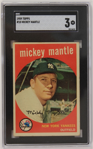 1959 Mickey Mantle New York Yankees Topps #10 Baseball Trading Card (SGC 3 VG)